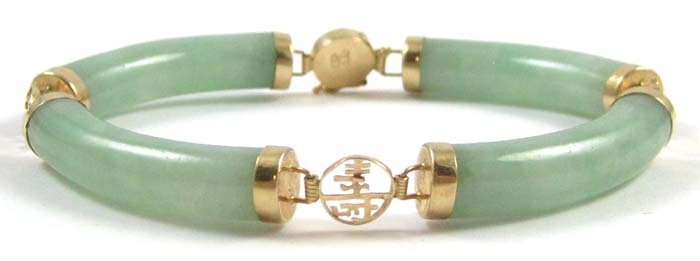 Appraisal: JADE AND FOURTEEN KARAT GOLD BRACELET - inches in length