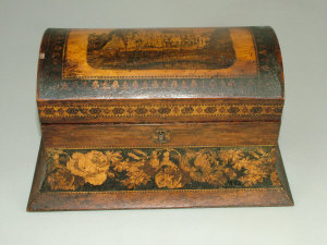 Appraisal: A Victorian Tunbridgeware twin division tea caddy of waisted form