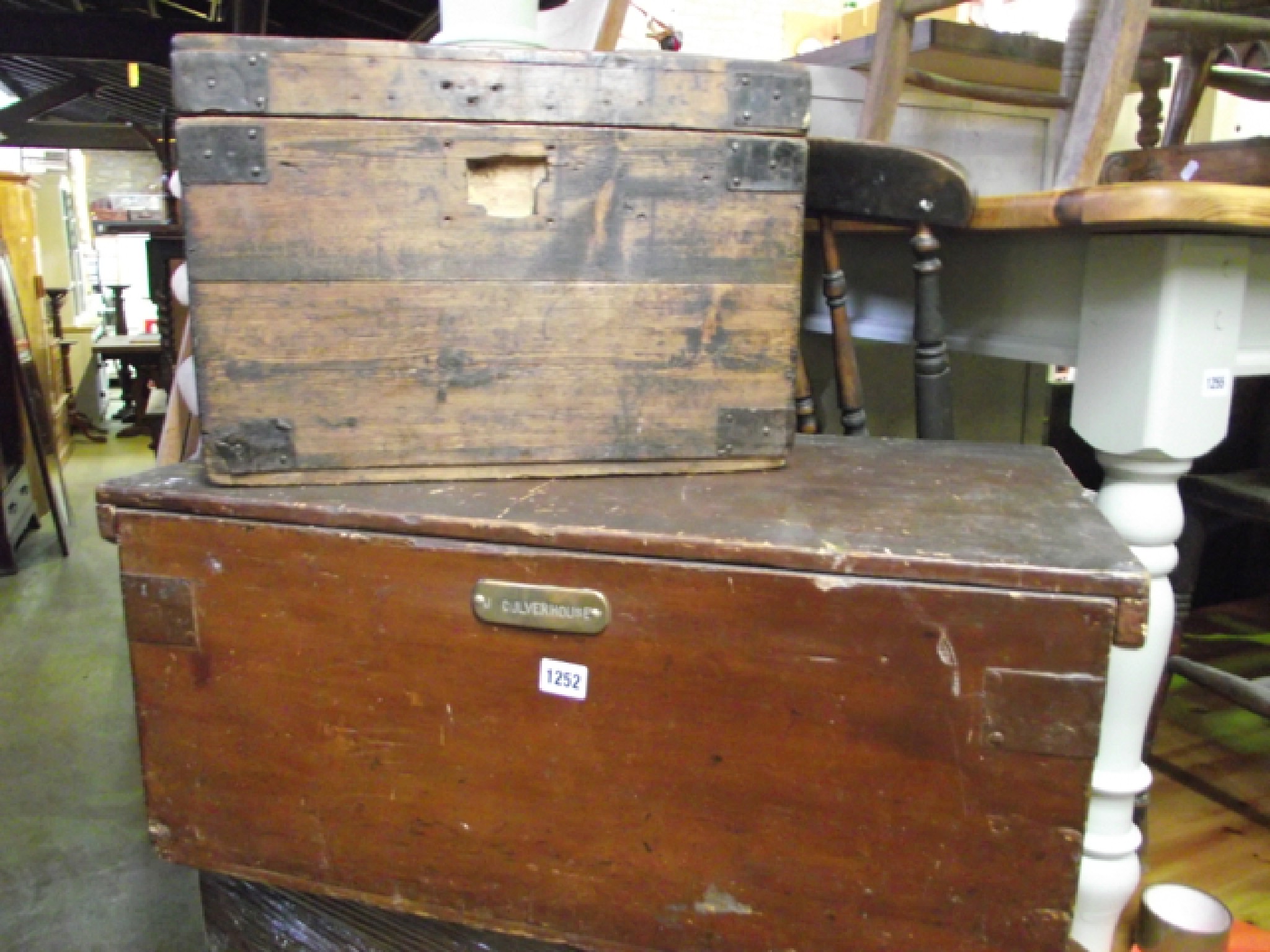 Appraisal: Two th century pine boxes both with steel banded borders