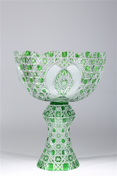 Appraisal: Elaborate emerald green and clear cut crystal footed bowl overall