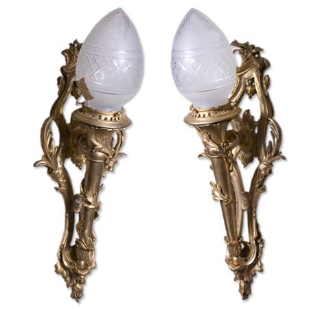 Appraisal: Companion Pair of Louis XVI Style Gilt-Metal Sconces Estimate -