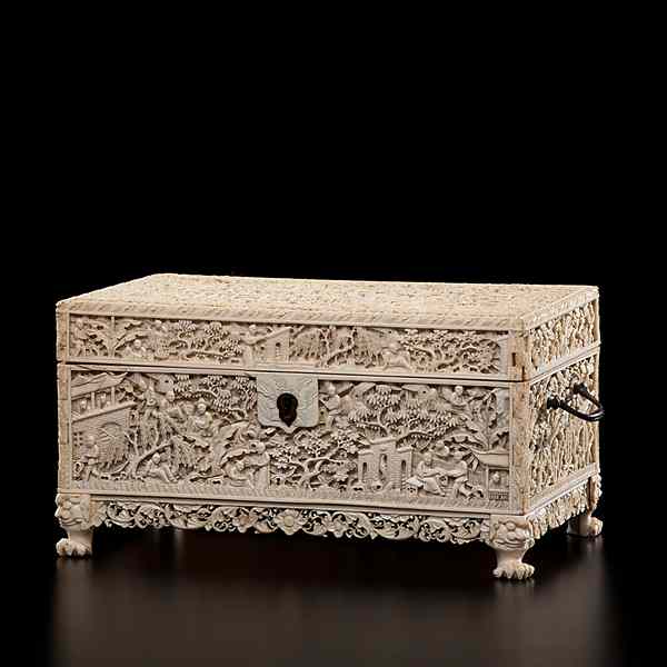 Appraisal: Chinese Export Carved Ivory Sewing Box Chinese Export An ivory