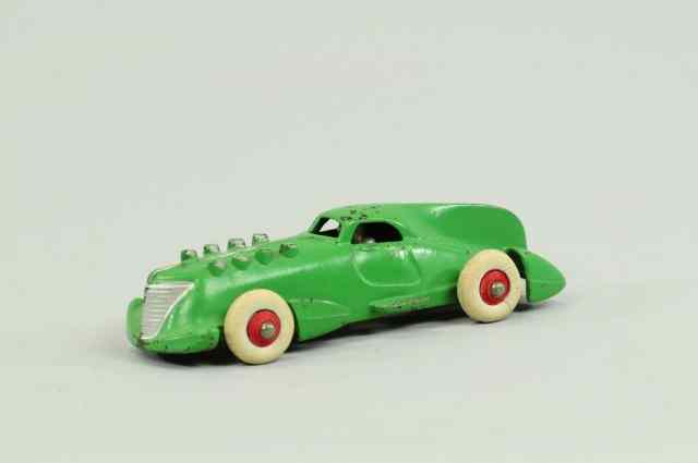 Appraisal: STREAMLINED RACER Hubley green painted cast iron a closed cab