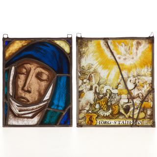 Appraisal: German religious stained glass panels German religious stained glass panels