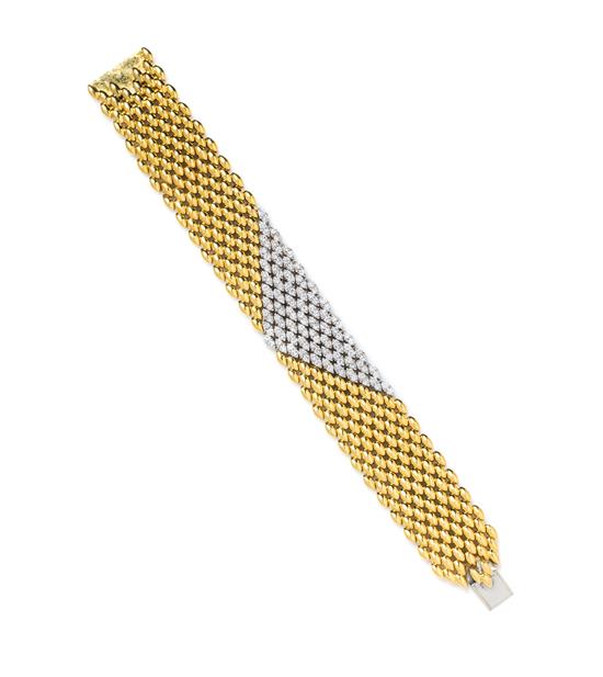 Appraisal: Sale Lot An Karat Bicolor Gold and Diamond Bracelet Italy