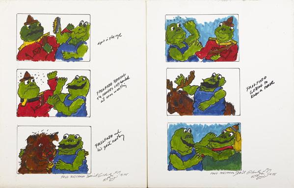 Appraisal: DAVID GILHOOLY Two works of ink on paper Frog Postcards