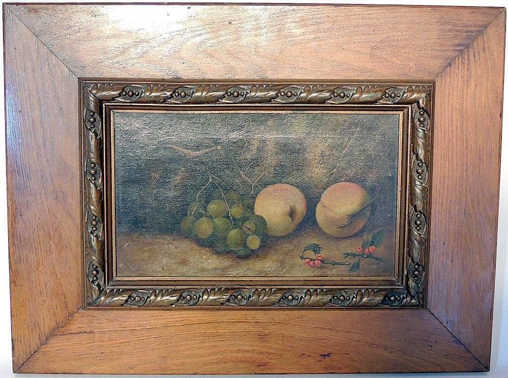 Appraisal: Oil on Canvas Still Life Still life with peaches grapes