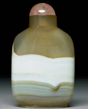 Appraisal: ANTIQUE BANDED AGATE SNUFF BOTTLE Finely hollowed antique carved agate