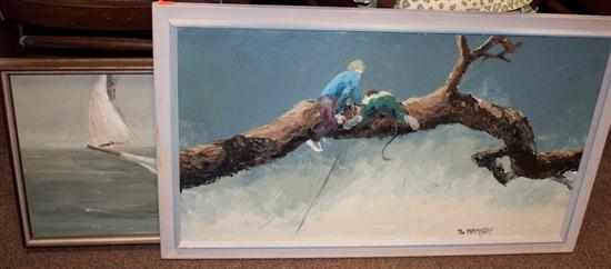 Appraisal: Thomas W Ramsey Tree Climbers acrylic on canvas signed lr