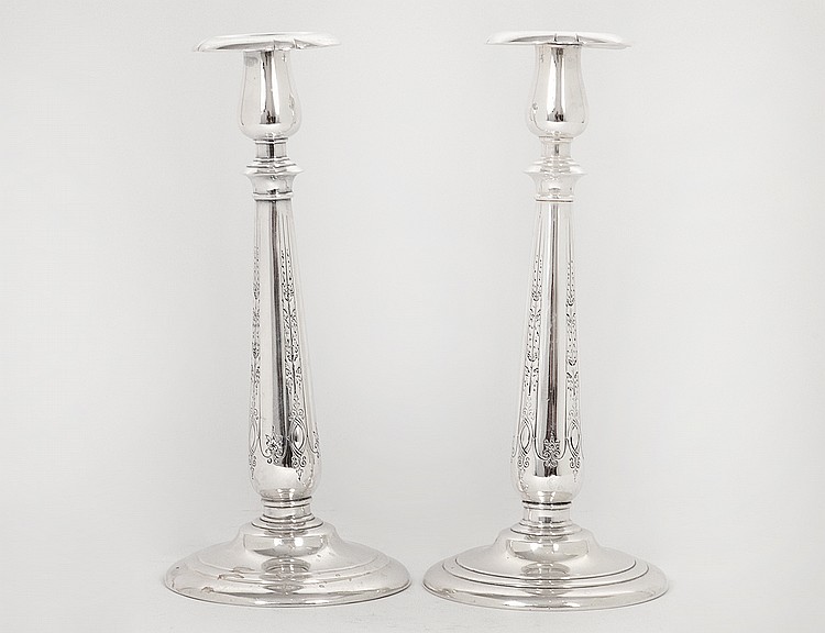 Appraisal: PAIR OF AMERICAN STERLING SILVER LADY DIANA CANDLESTICKS th Century