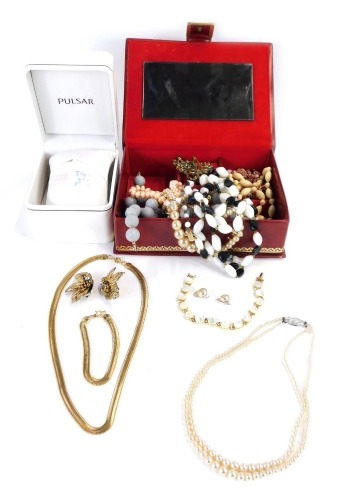 Appraisal: Costume jewellery and effects comprising Pulsar wristwatch faux pearl necklaces