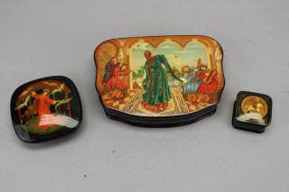 Appraisal: Russian Lacquerware Boxes Russian Lacquerware Boxes Largest Size x in