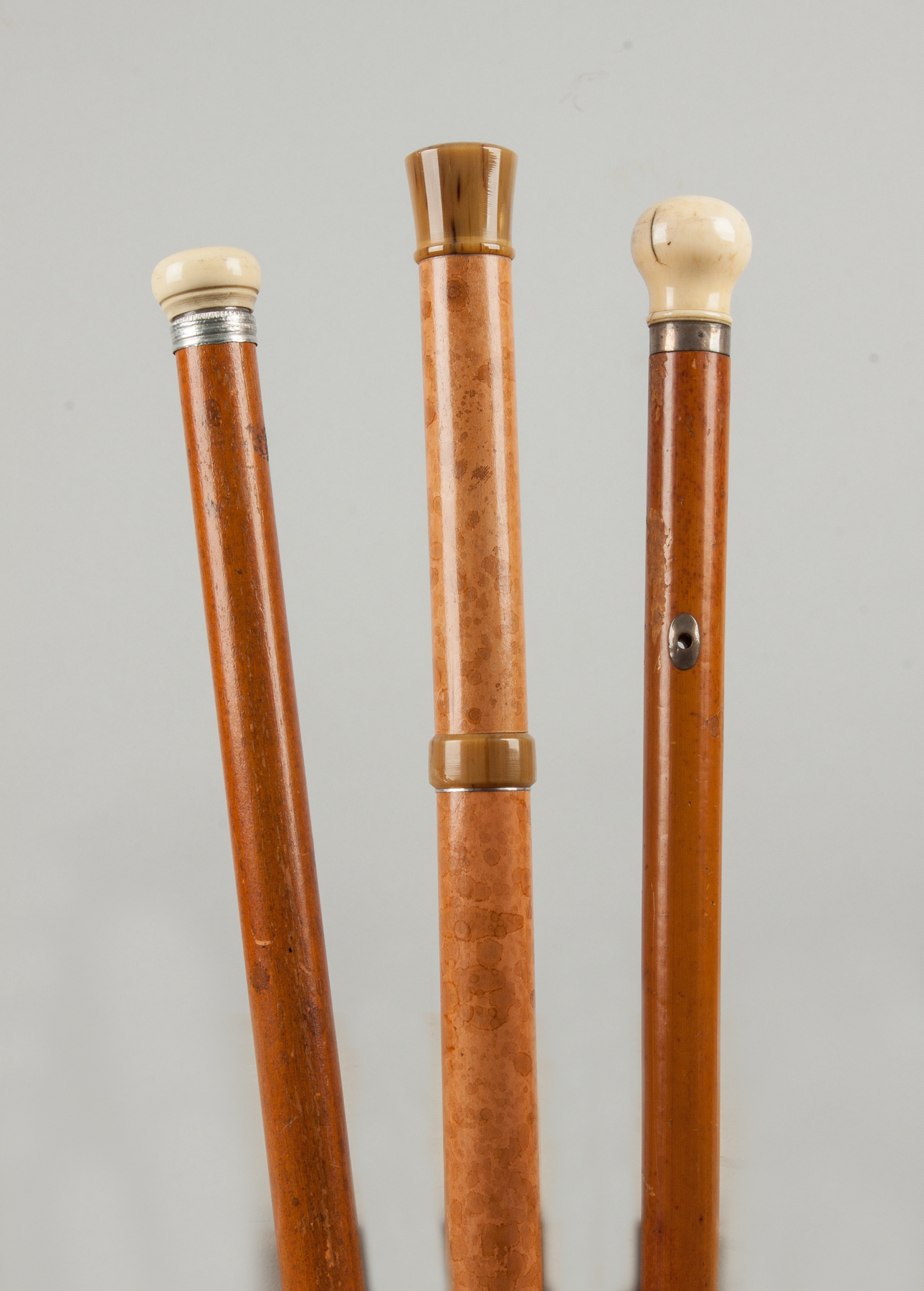 Appraisal: Three Wood Canes with Carved Handles Late th early th