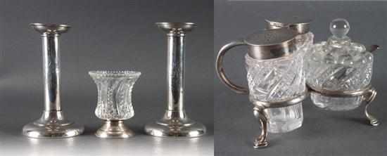 Appraisal: Three weighted silver or silver-mounted glass table articles comprising English