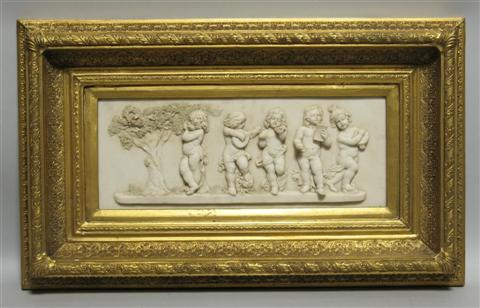 Appraisal: CLASSICAL STYLE RESIN CHERUB RELIEF In gold painted frame