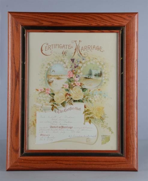 Appraisal: Certificate Of Marriage In Frame This is the Certificate of