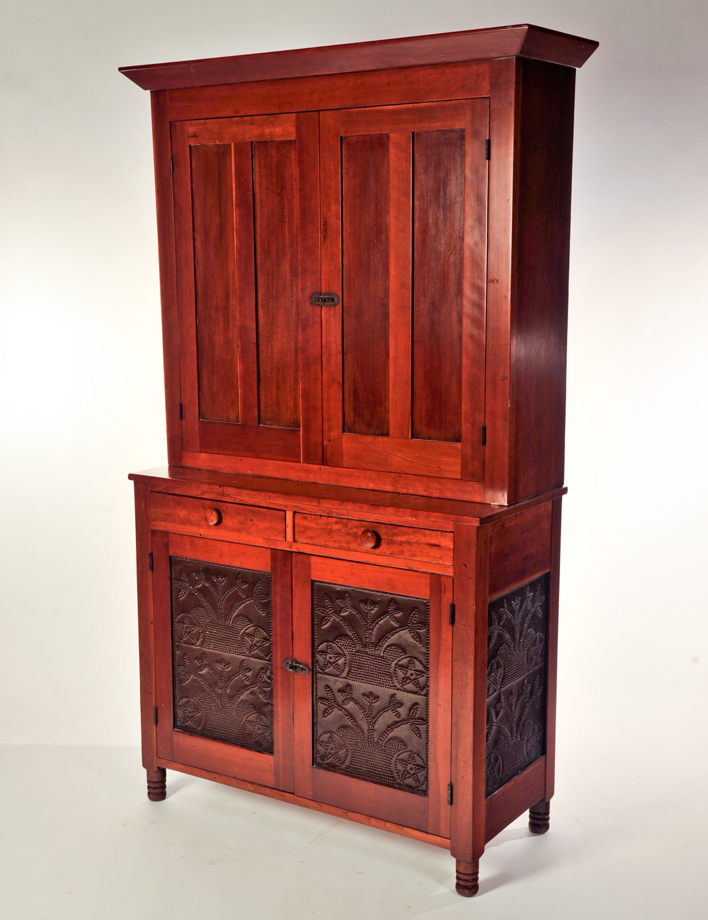 Appraisal: TWO-PIECE STEPBACK CUPBOARD American nd quarter- th century cherry with