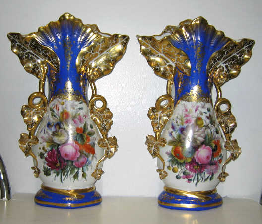 Appraisal: PAIR OF VIEUX PARIS PORCELAIN PARLOUR VASES Each baluster floriform