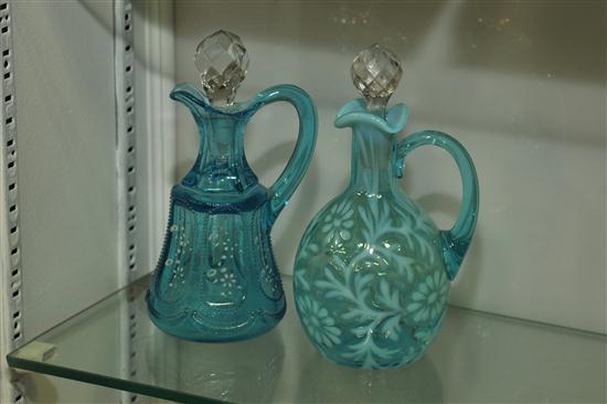 Appraisal: TWO ART GLASS CRUETS A blue Beaded Ovals in Sand