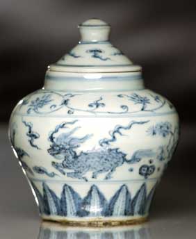 Appraisal: SMALL BLUE AND WHITE COVERED JAR Small Chinese blue and