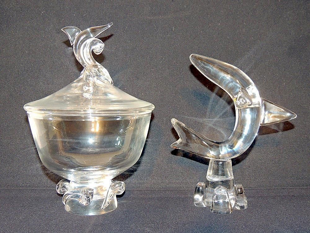 Appraisal: Two Pieces of Stueben Glass Grouping to include a sculpture