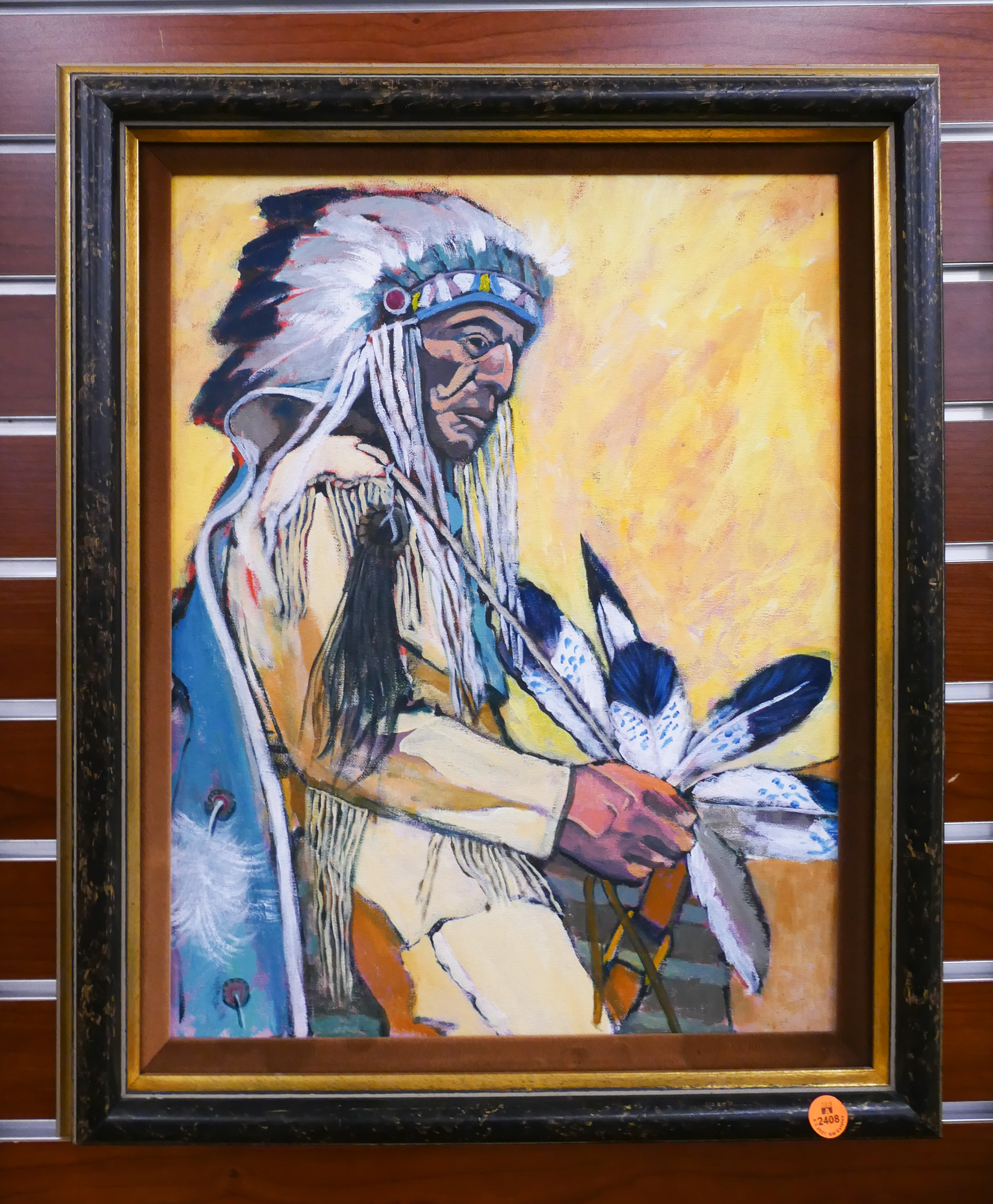 Appraisal: Illegibly Signed SW Indian Chief Oil Painting Framed- x ''