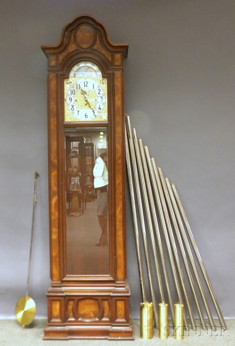 Appraisal: Herschede Quarter-chiming Floor Clock with brass Arabic numeral dial moon's