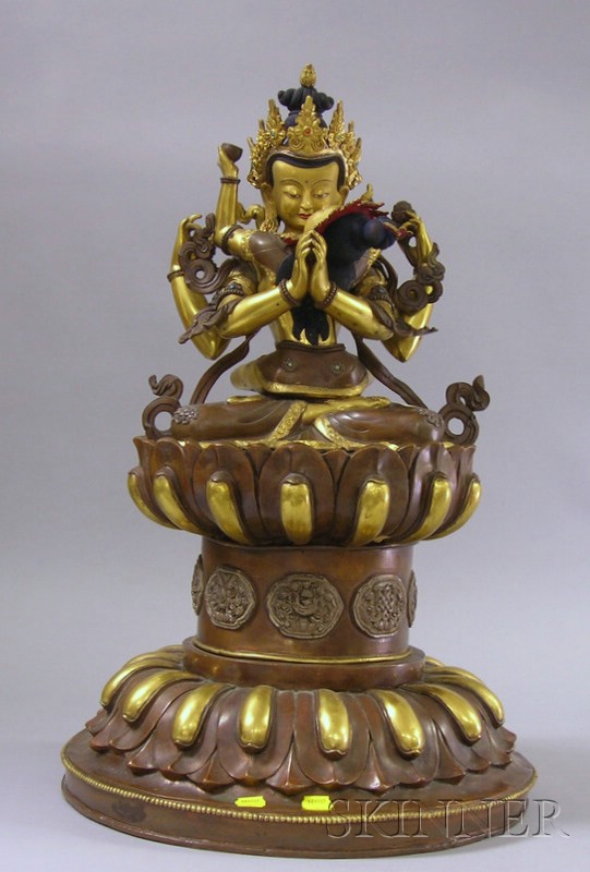 Appraisal: Tai Parcel Gilt Bronze Yab-Yum Group on Pedestal ht in