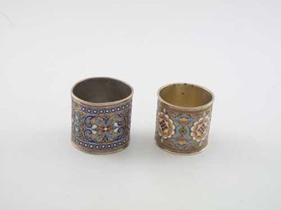 Appraisal: Two late th early th century Russian cloisonne enamelled napkin