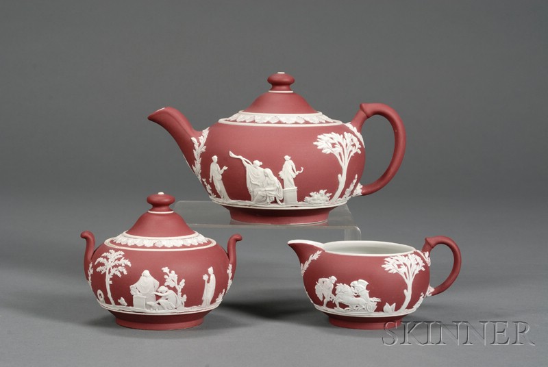 Appraisal: Wedgwood Crimson Jasper Dip Three Piece Tea Set England c