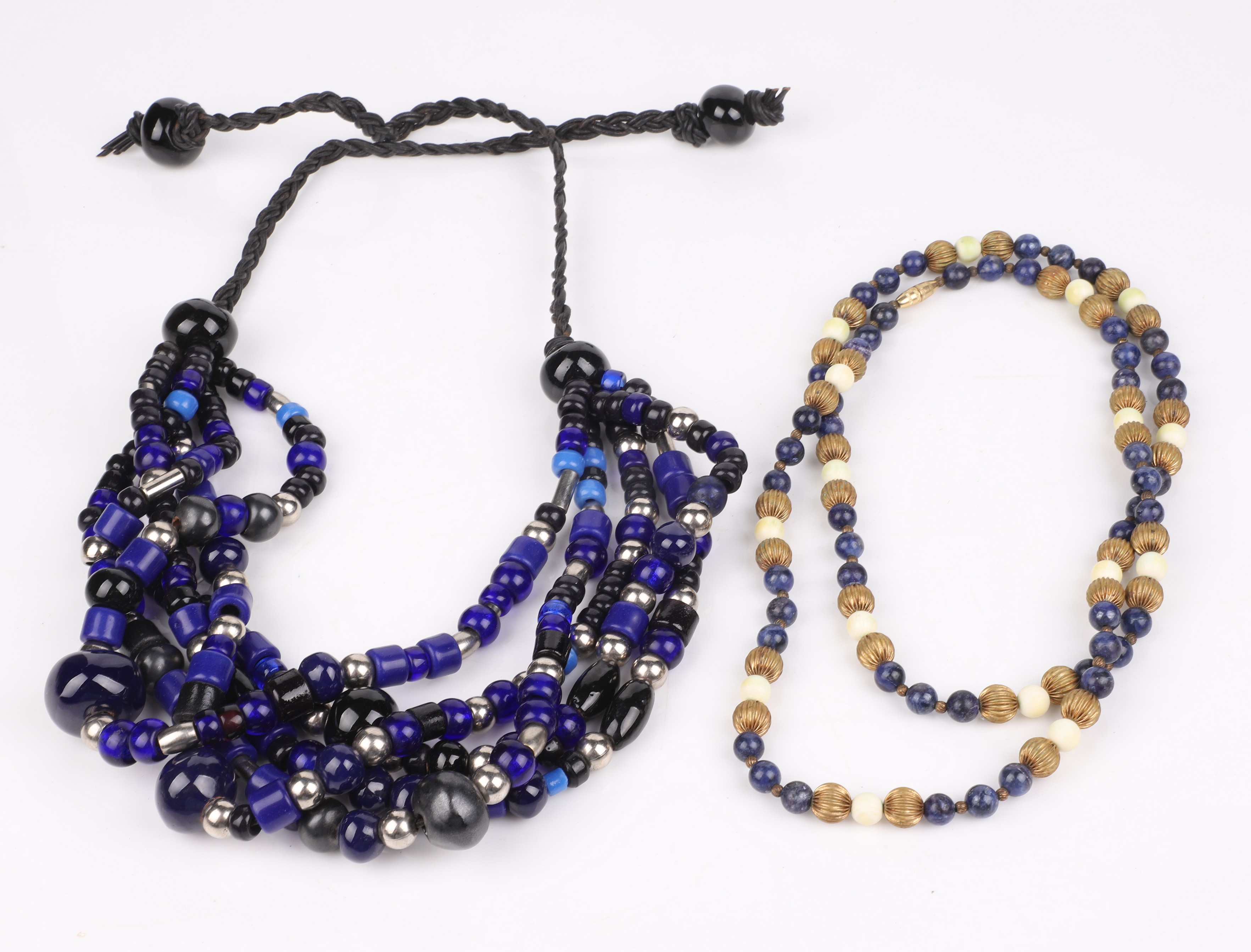 Appraisal: Beaded necklaces to include multi-strand blue glass and blue stone