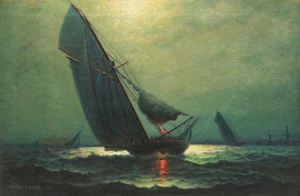 Appraisal: MOONLIT SHIPS AT SEA BY JAMES GALE TYLER Connecticut New