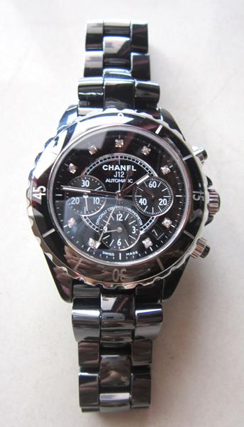 Appraisal: A CHANEL J BLACK CERAMIC WRISTWATCH WITH DIAMOND NUMERALS MOVEMENT