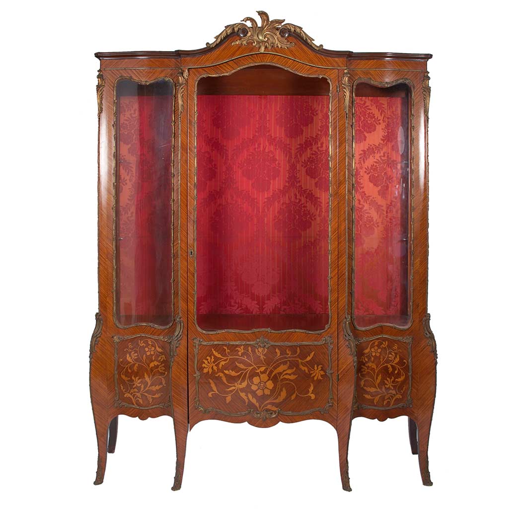 Appraisal: Transitional Louis XV XVI Style Gilt-Metal Mounted Marquetry Inlaid Walnut