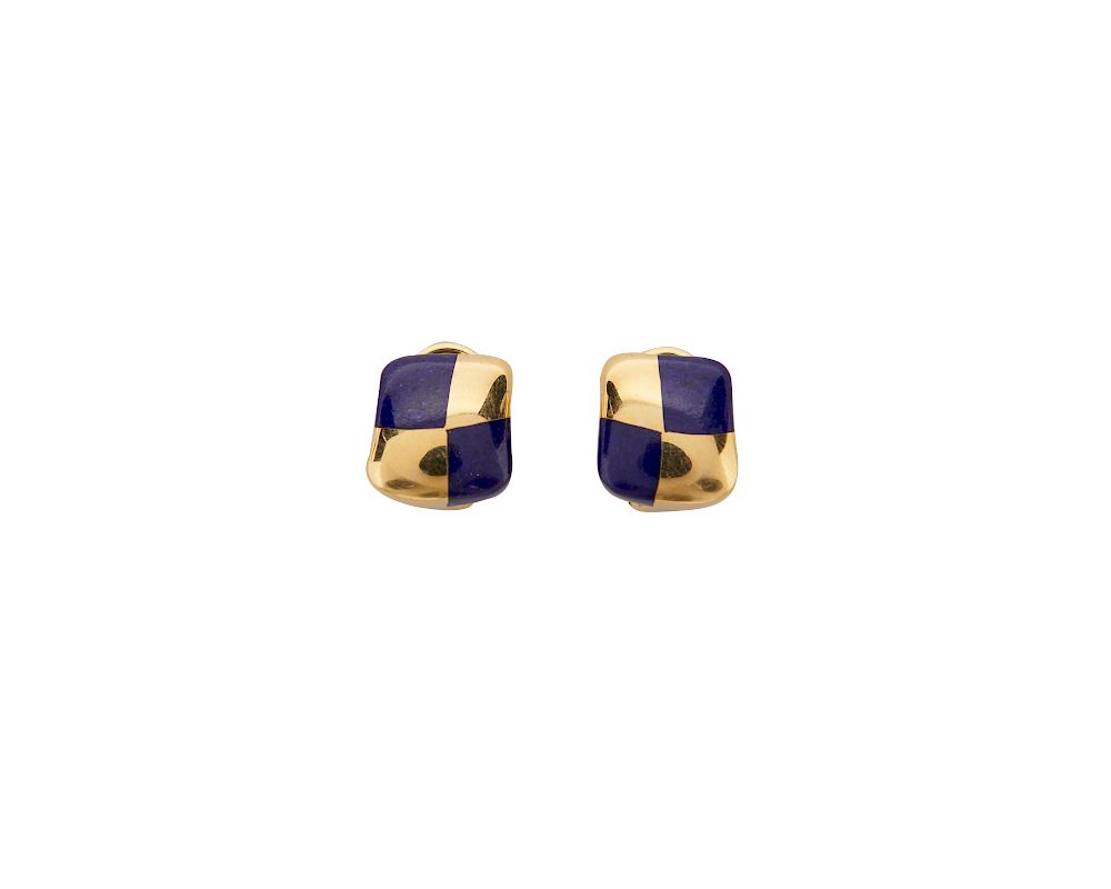 Appraisal: ANGELA CUMMINGS TIFFANY CO K Gold and Lapis Earrings ANGELA