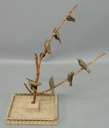 Appraisal: Continental folk art carved bird tree late th c with