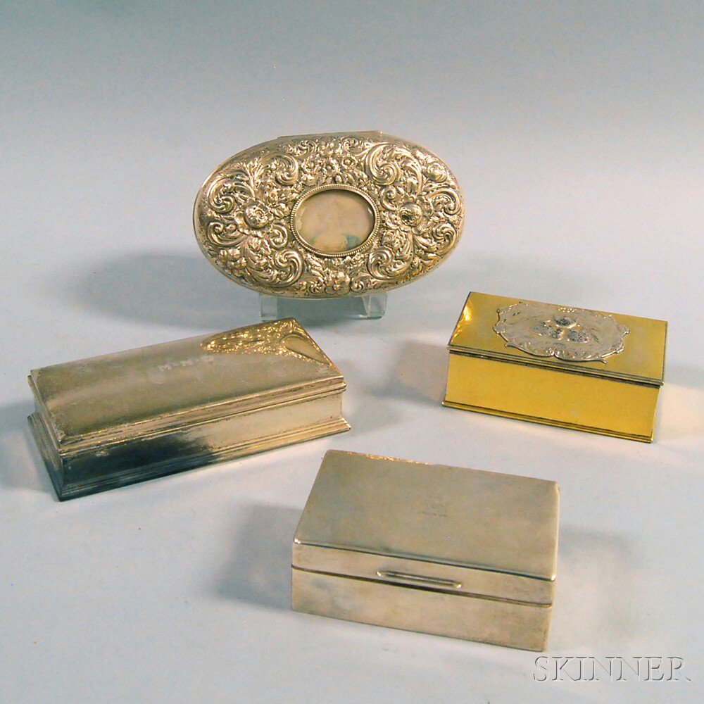 Appraisal: Four Sterling Silver Boxes a Gorham rectangular sterling-mounted box a