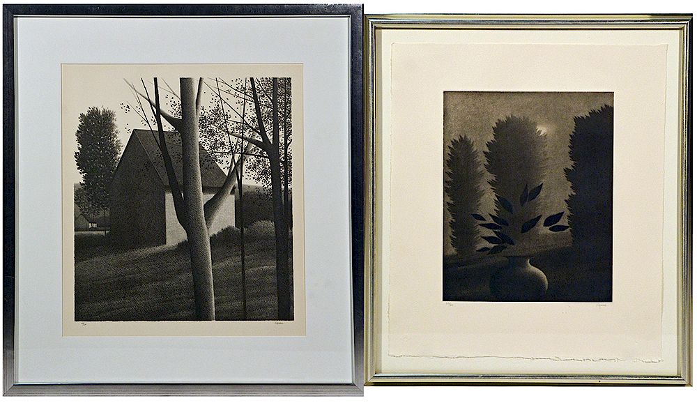 Appraisal: Two Robert Kipnis b lithographs of landscape with building Two