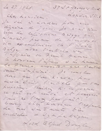 Appraisal: DOUGLAS ALFRED LORD Autograph Letter Signed to Robert Mascre in