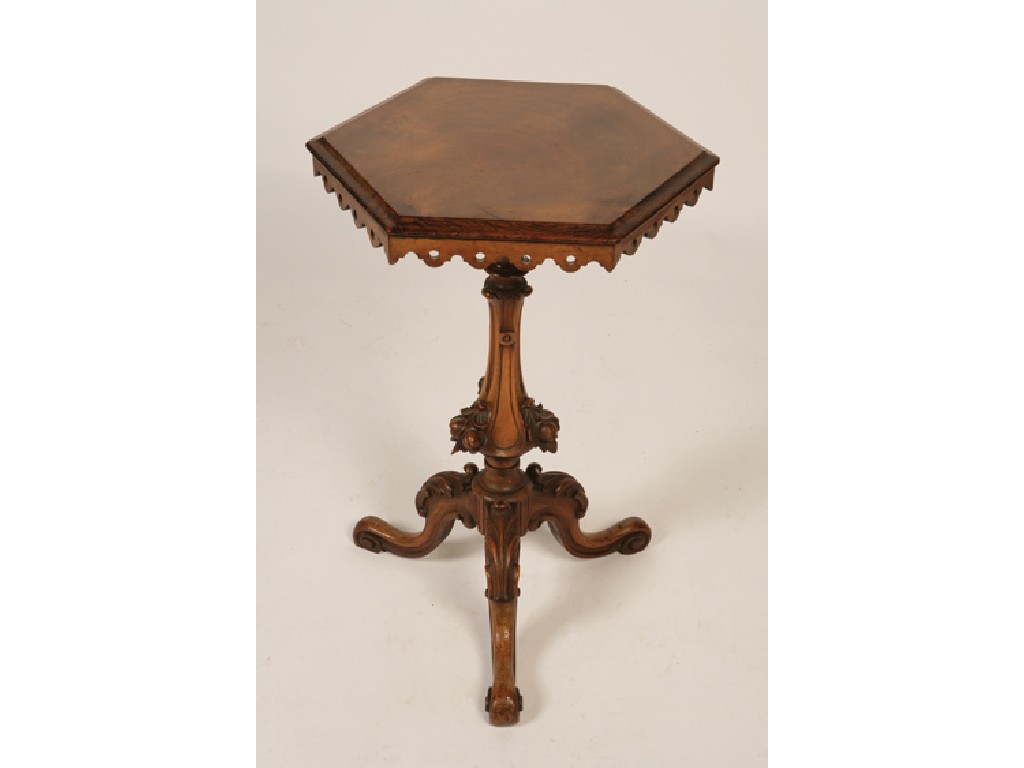 Appraisal: AN EARLY VICTORIAN ROSEWOOD OCCASIONAL TABLE the hexagonal top with