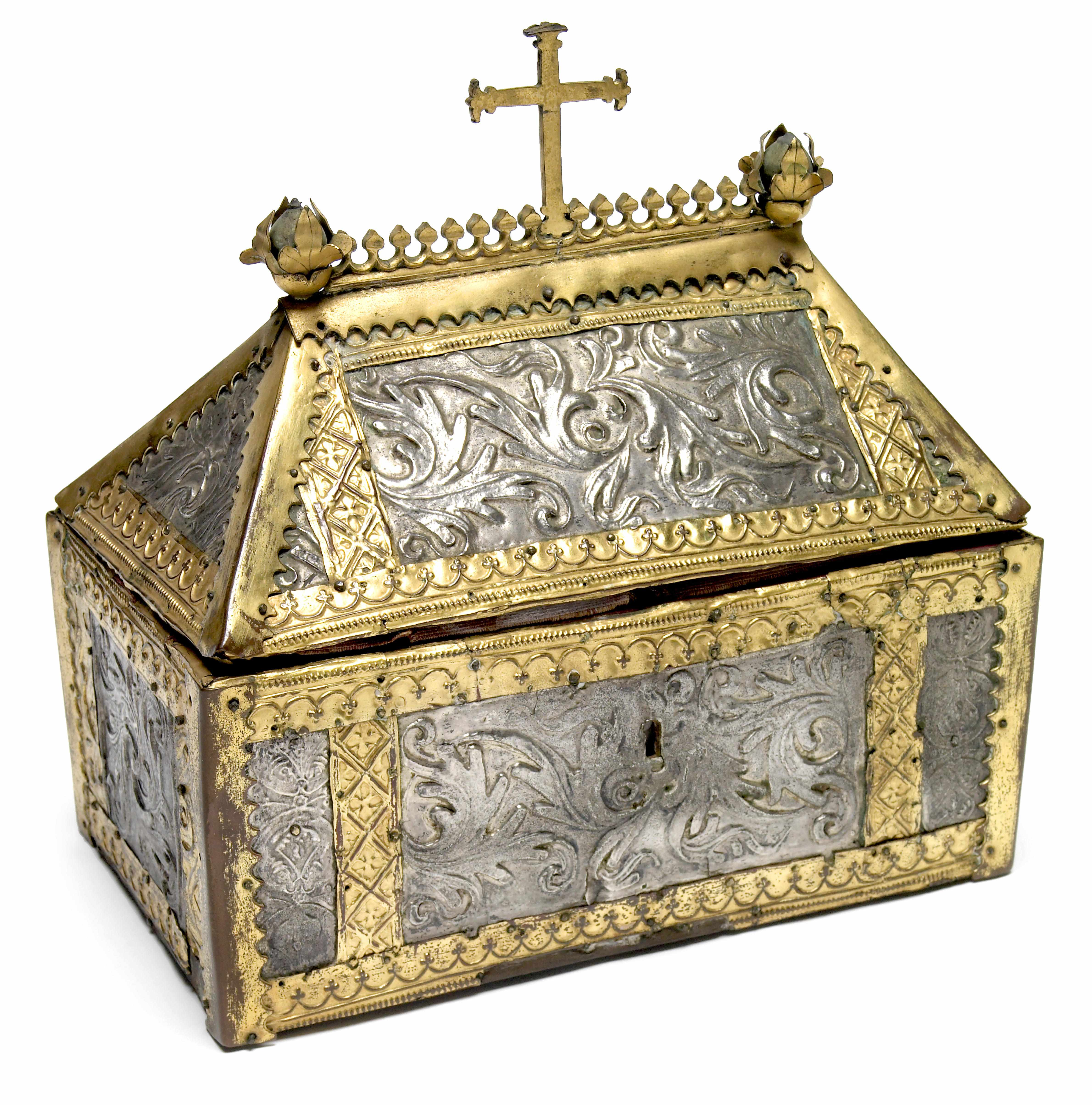 Appraisal: An Italian gilt and silvered metal reliquary casket th th