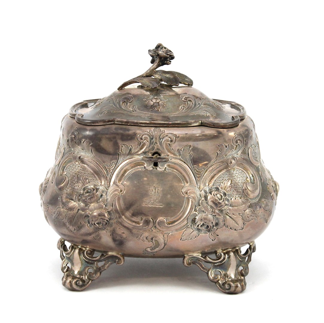 Appraisal: A Victorian silver tea caddy of shaped rectangular rococo form