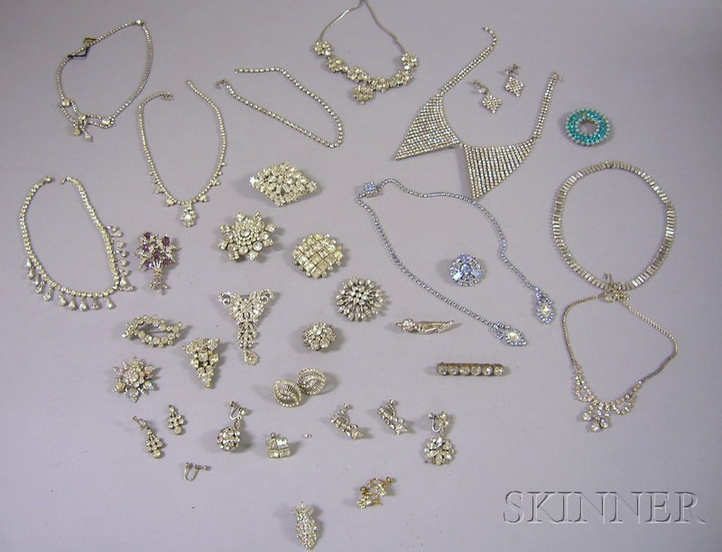 Appraisal: Group of Paste and Rhinestone Jewelry including clips brooches earrings