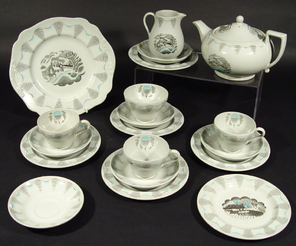 Appraisal: Wedgwood Eric Rivilious designed four place tea service printed with