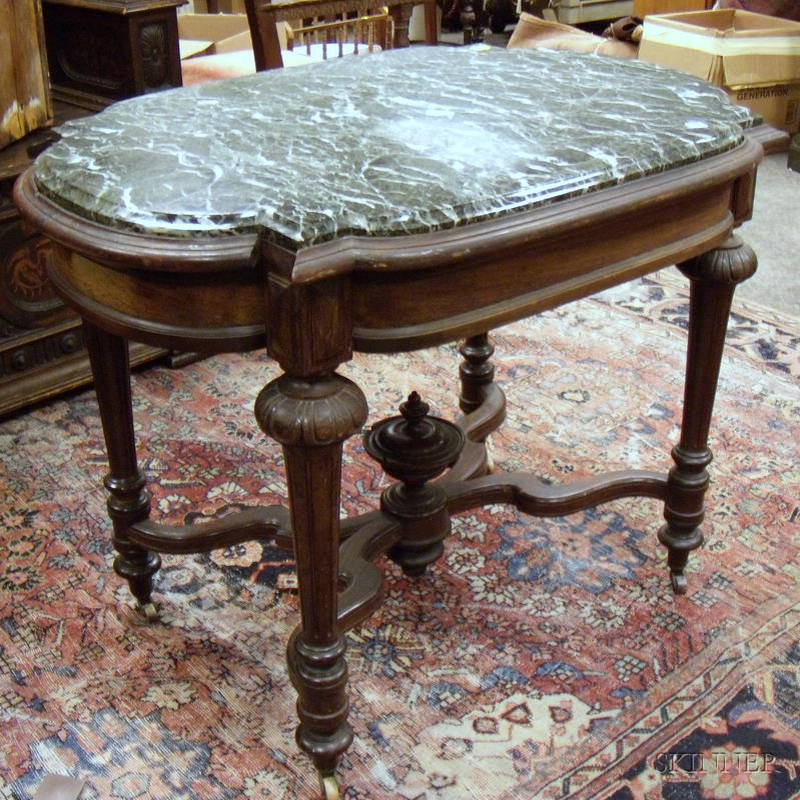 Appraisal: Victorian Renaissance Revival Marble Turtle-top Carved Walnut Center Table