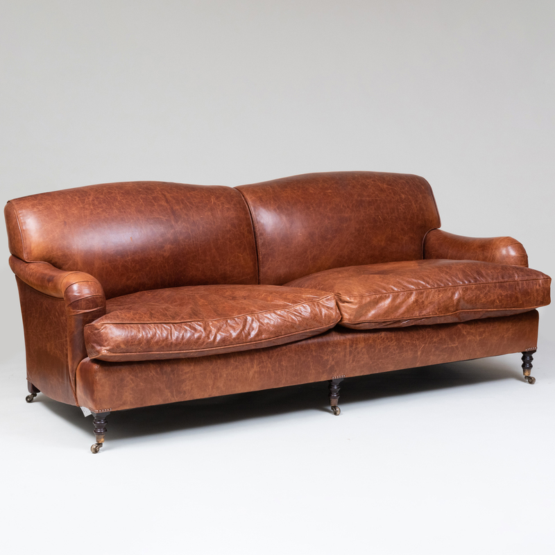 Appraisal: English Leather Upholstered Two-Seat Sofa George Smith x ft in