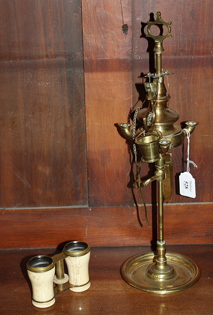 Appraisal: A BRASS STUDENT LAMP with fittings and carrying handle on