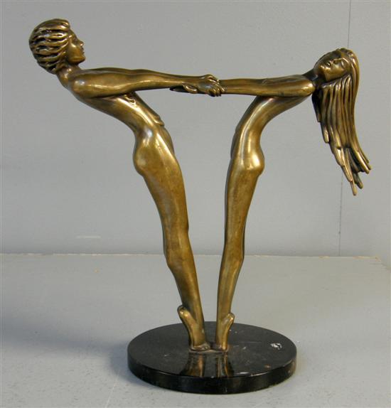 Appraisal: Art Deco style bronze figural group of a nude man