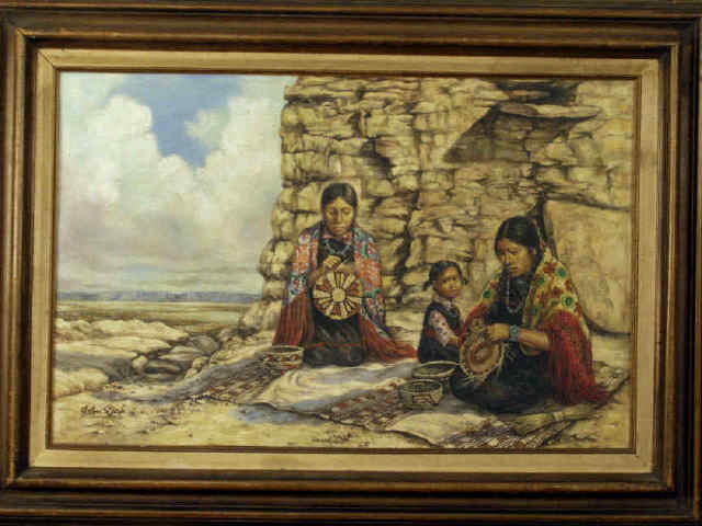 Appraisal: Oil on board painting by John Steele entitle Hopie Weavers