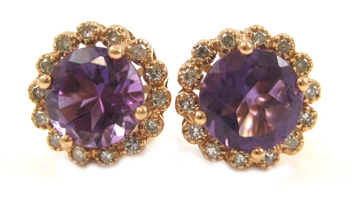 Appraisal: PAIR OF AMETHYST AND DIAMOND EARRINGS each rose gold set